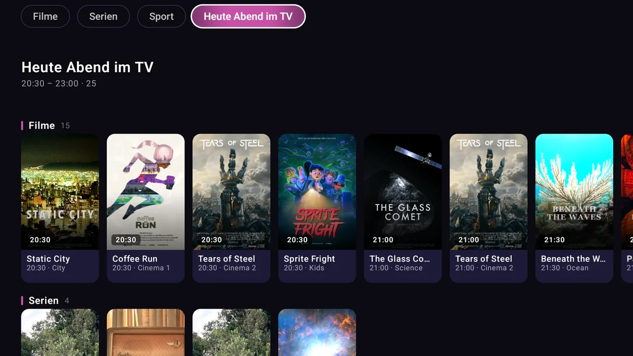 BurgTV-Bildschirm: IPTV‑Player · M3U · Xtream Codes