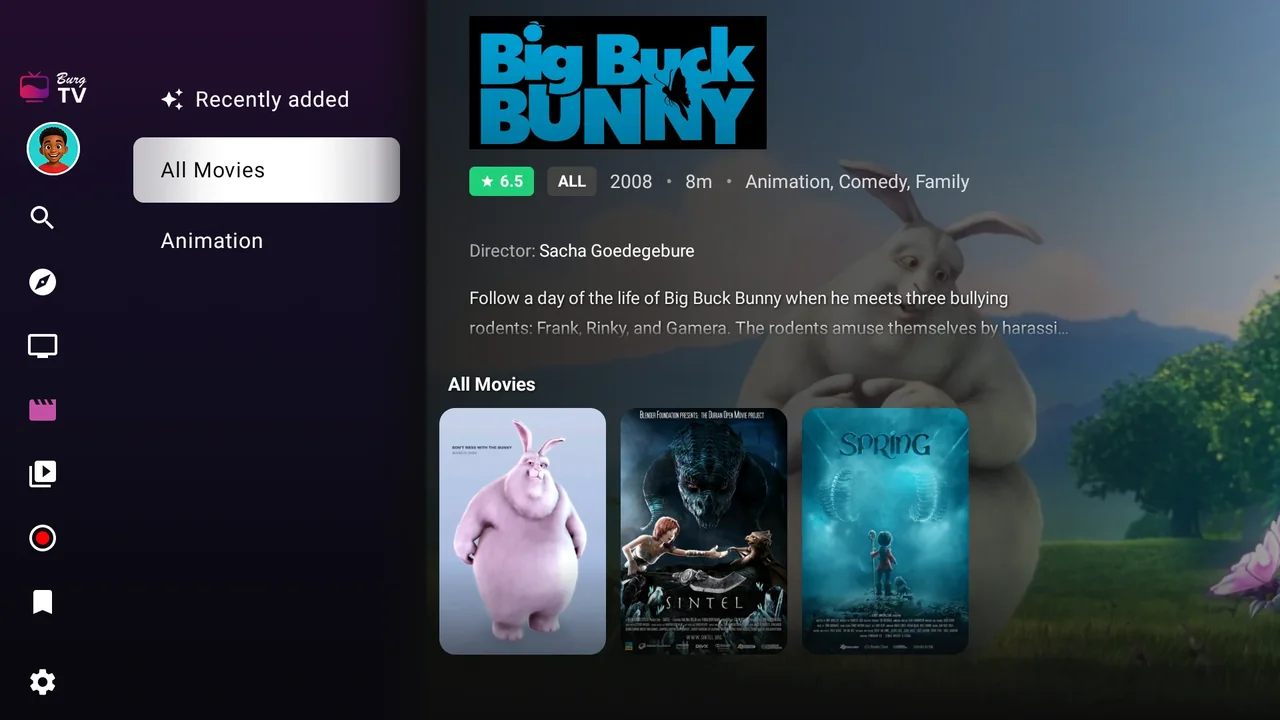 The catalog as seen from the Kids profile