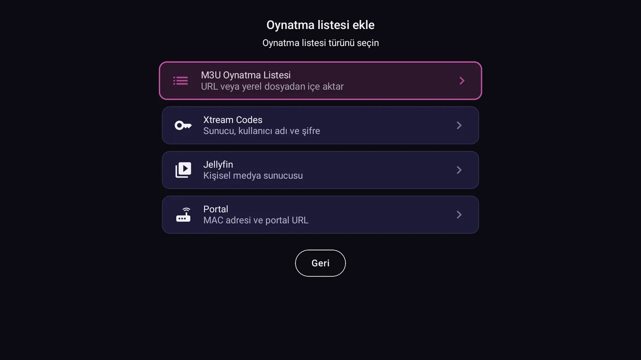 Televizyonda BurgTV: kaynak türleri, en altta Portal (MAC adresi ve portal URL)